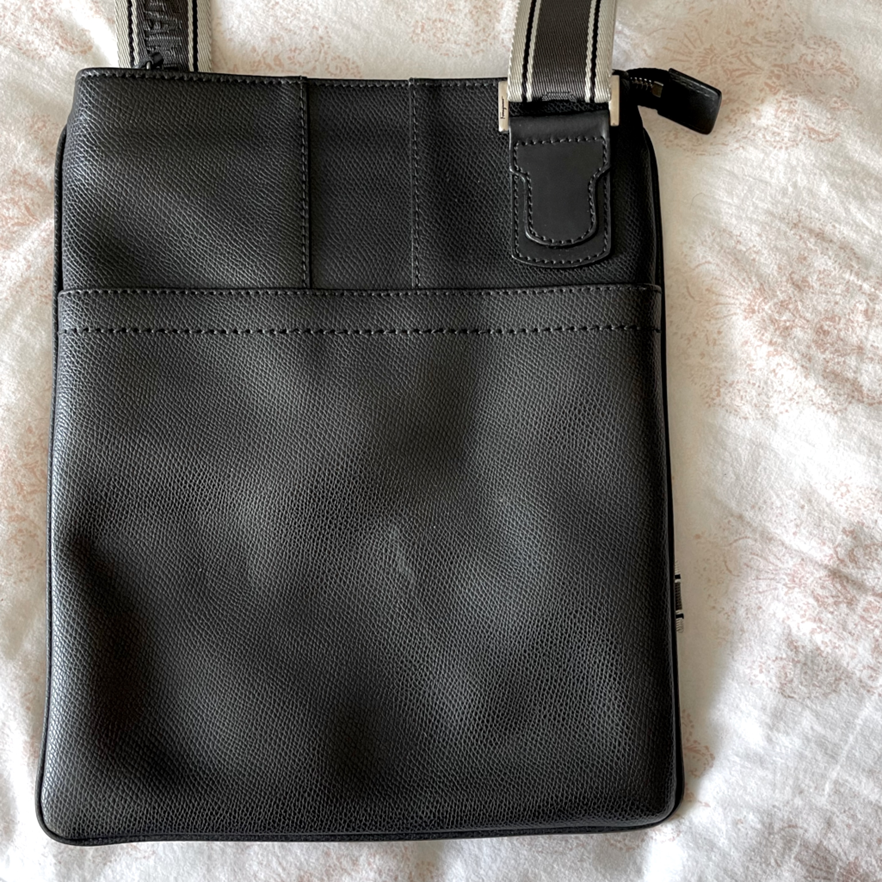 Salvatore Ferragamo Black Leather Messenger Bag